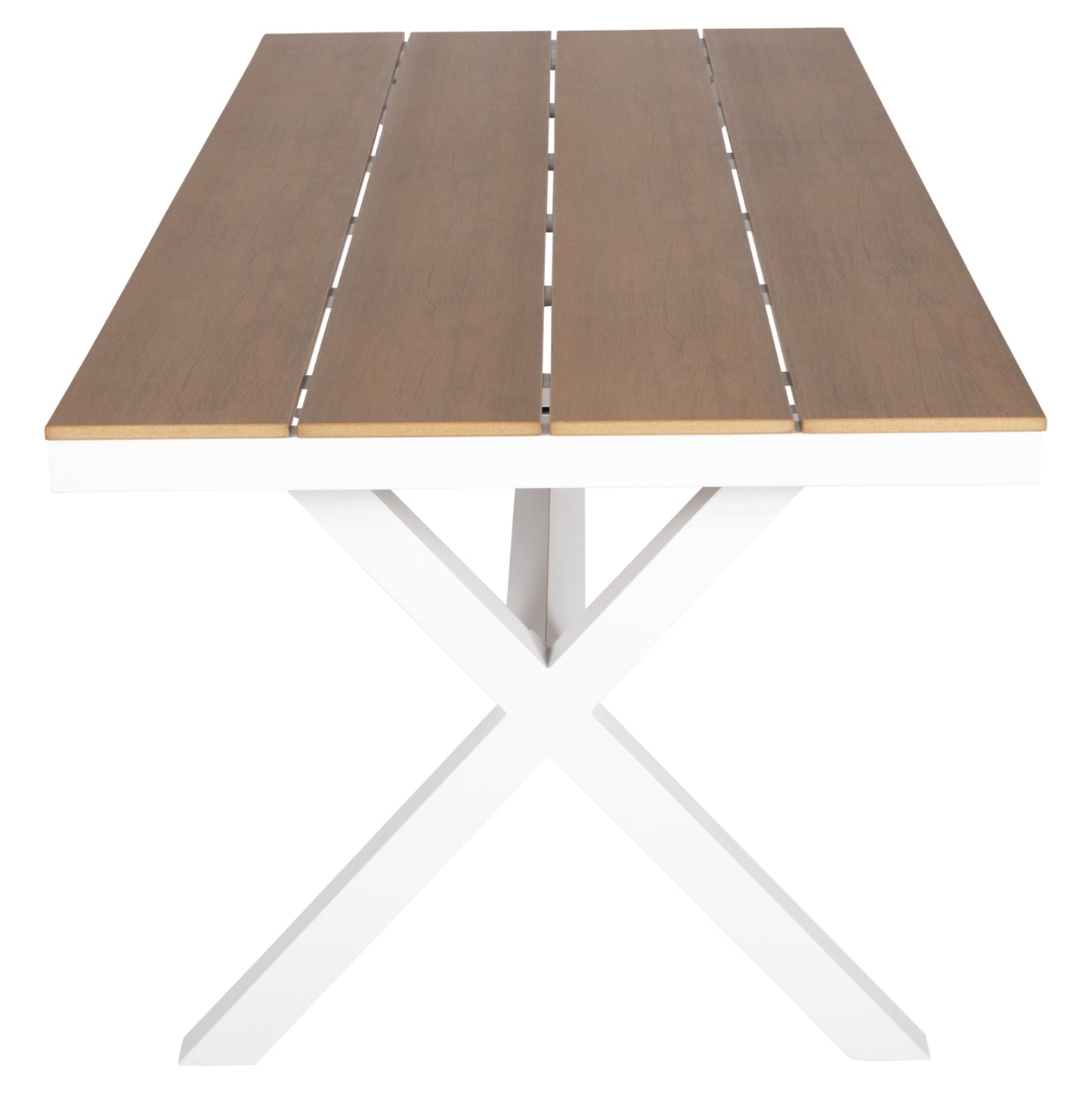 Aluminum Rectangular Table Tawnee Hm6039.02 White Color-polywood In Natural Wood 219,5x89,5x73hcm.