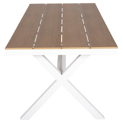 Aluminum Rectangular Table Tawnee Hm6039.02 White Color-polywood In Natural Wood 219,5x89,5x73hcm.