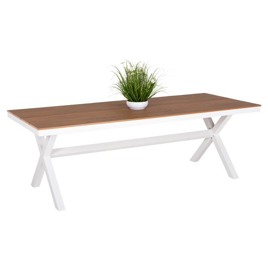 Aluminum Rectangular Table Tawnee Hm6039.02 White Color-polywood In Natural Wood 219,5x89,5x73hcm.