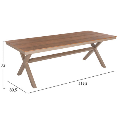 Aluminum Rectangular Table Tawnee Hm6039.04 Champagne Color-polywood In Natural Wood 219,5x89,5x73hcm.