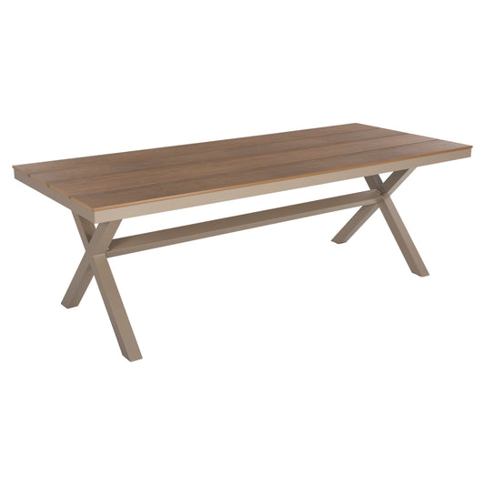 Aluminum Rectangular Table Tawnee Hm6039.04 Champagne Color-polywood In Natural Wood 219,5x89,5x73hcm.