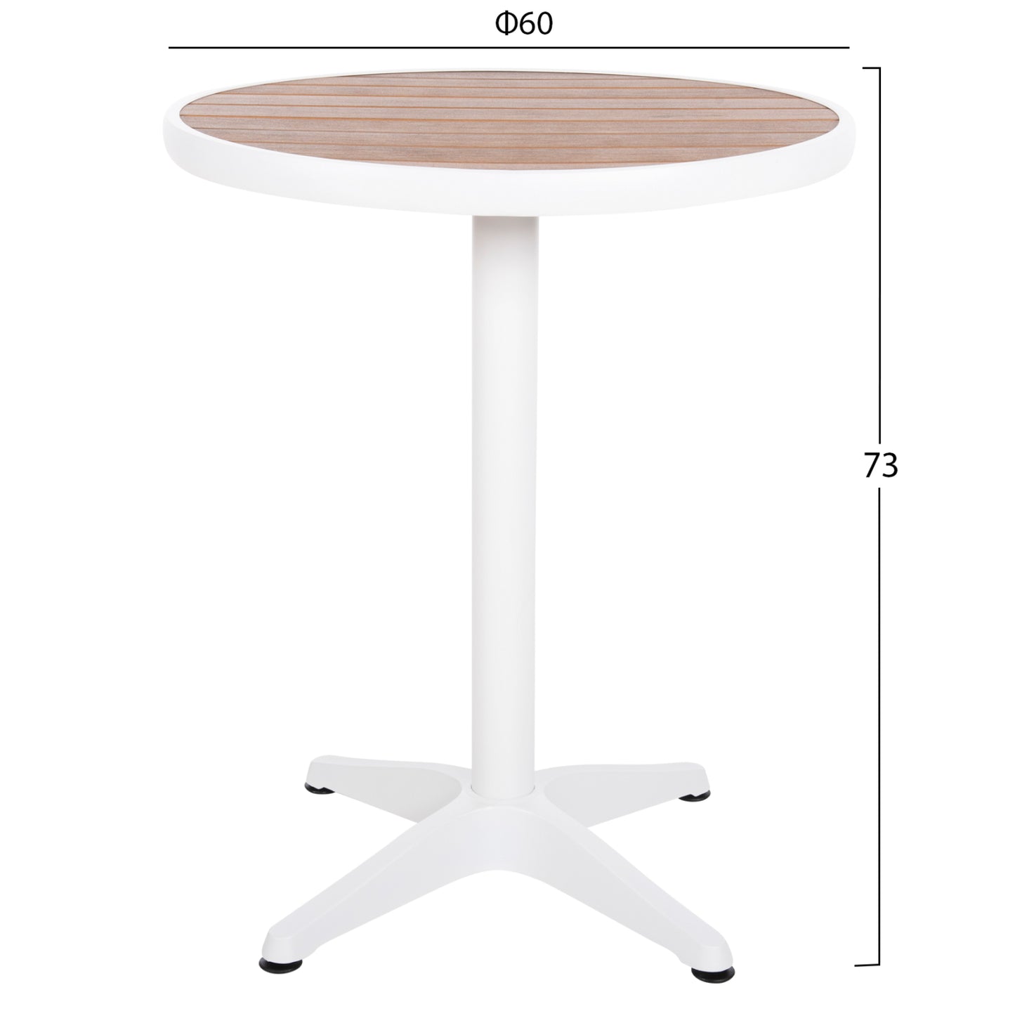 Aluminum Round Table Alexa Hm6086.02 White-polywood Top In Natural Color Φ60x73hcm.