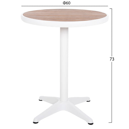 Aluminum Round Table Alexa Hm6086.02 White-polywood Top In Natural Color Φ60x73hcm.