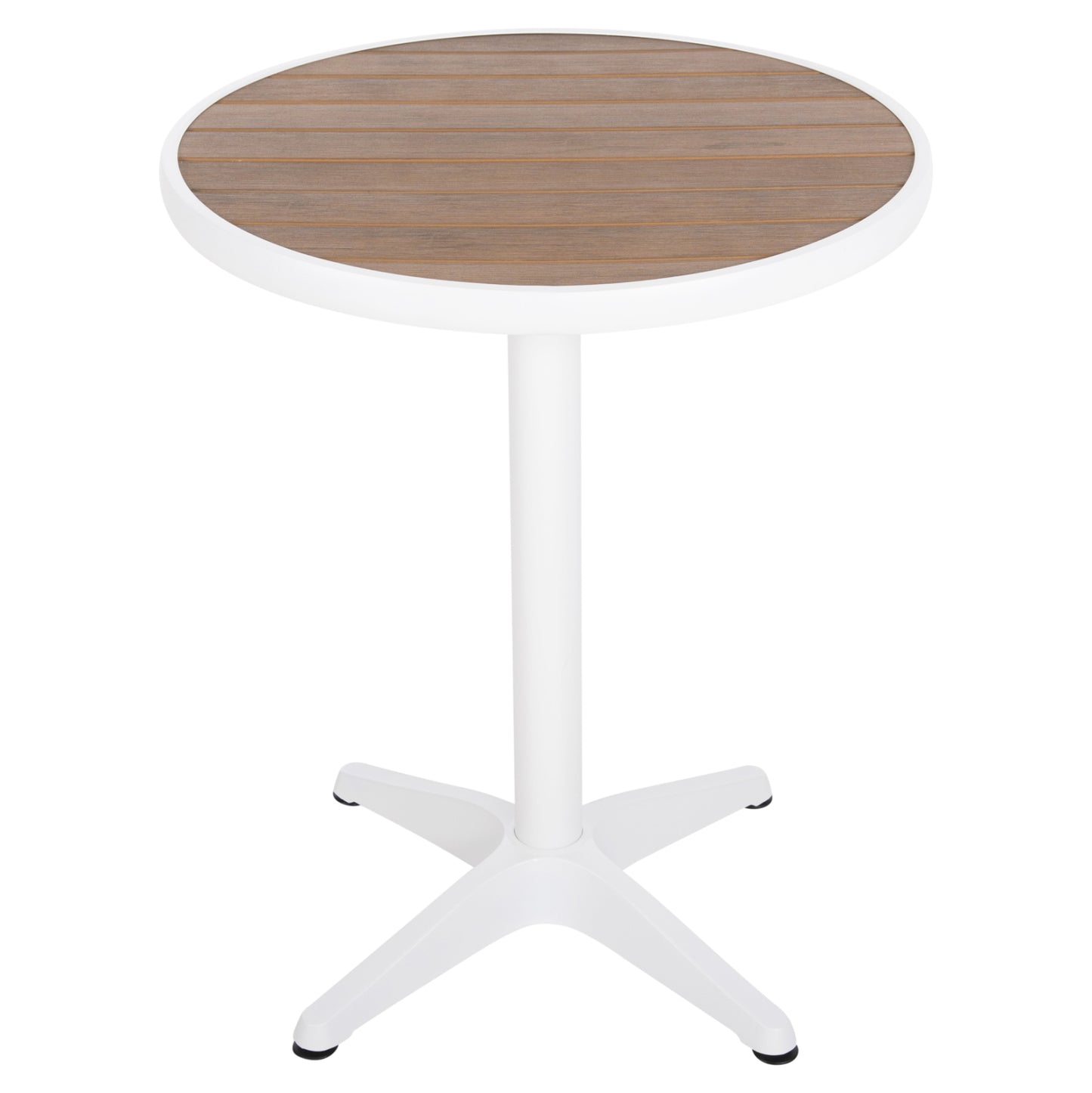 Aluminum Round Table Alexa Hm6086.02 White-polywood Top In Natural Color Φ60x73hcm.