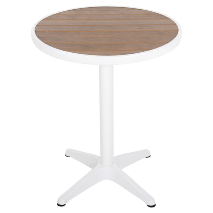 Aluminum Round Table Alexa Hm6086.02 White-polywood Top In Natural Color Φ60x73hcm.