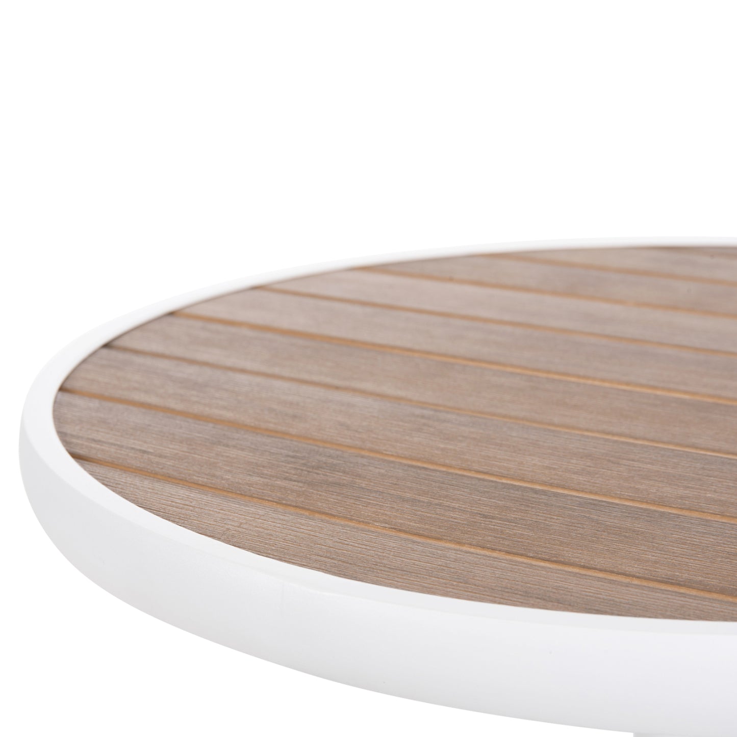 Aluminum Round Table Alexa Hm6086.02 White-polywood Top In Natural Color Φ60x73hcm.