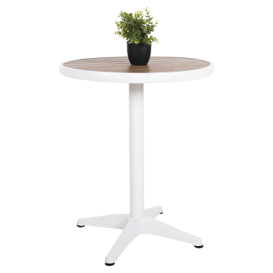 Aluminum Round Table Alexa Hm6086.02 White-polywood Top In Natural Color Φ60x73hcm.