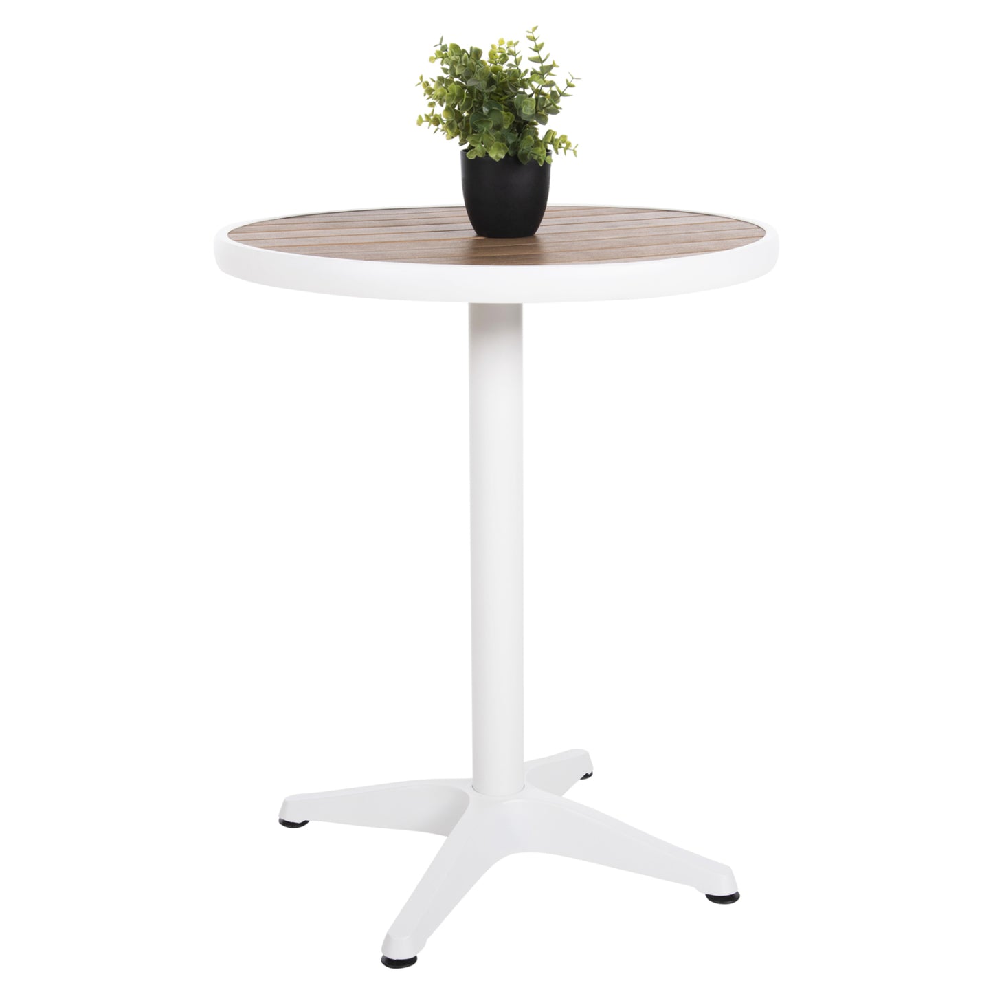 Aluminum Round Table Alexa Hm6086.02 White-polywood Top In Natural Color Φ60x73hcm.