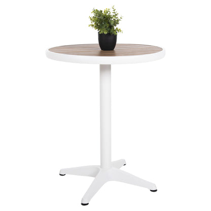 Aluminum Round Table Alexa Hm6086.02 White-polywood Top In Natural Color Φ60x73hcm.