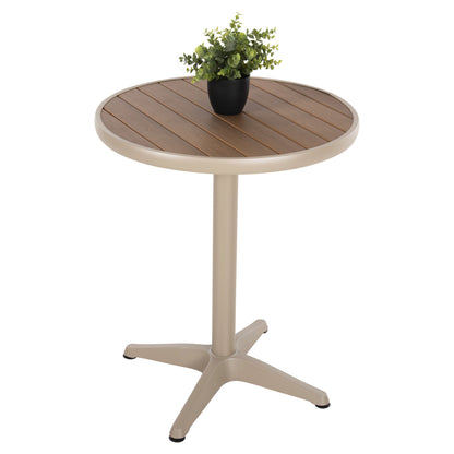 Aluminum Round Table Alexa Hm6086.04 Champagne-polywood Top In Natural Color Φ60x73hcm.