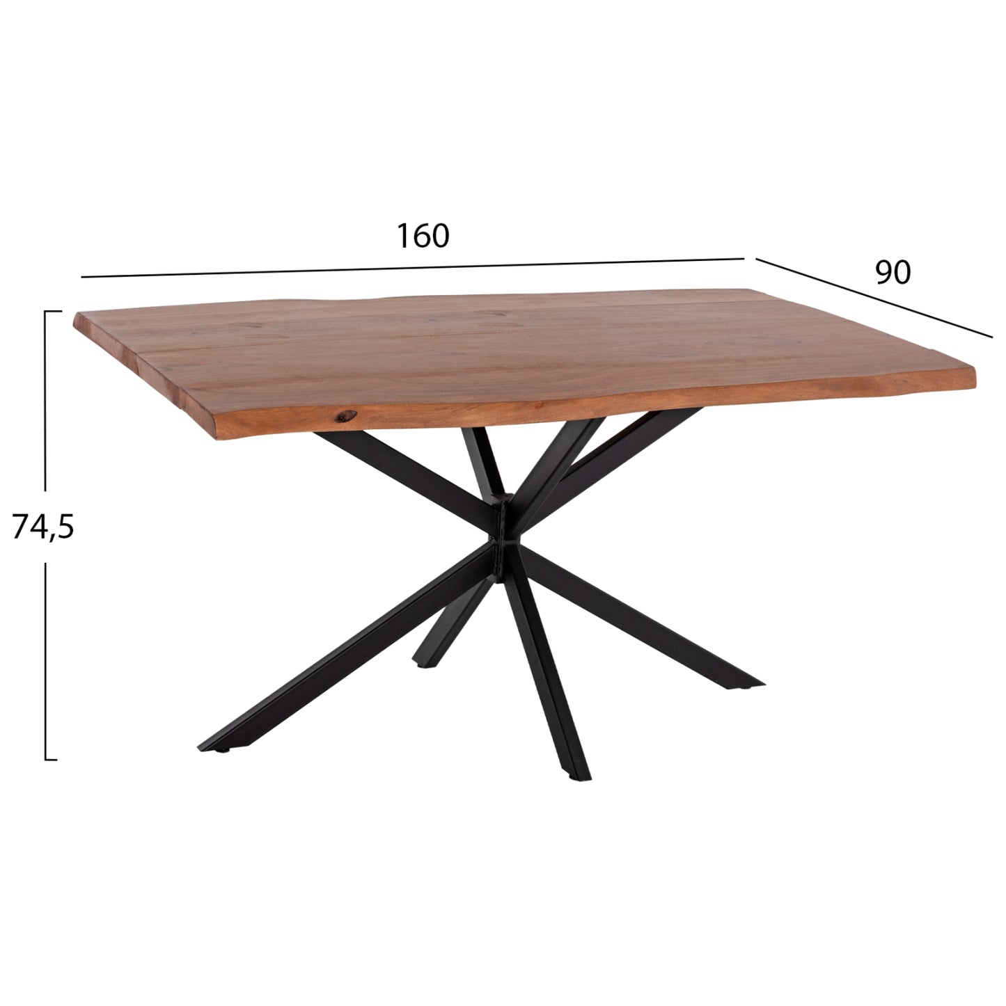 Table Montana Hm11882 Black Metal Base With Solid Acacia Wood Tabletop 160x90x74,5hcm.