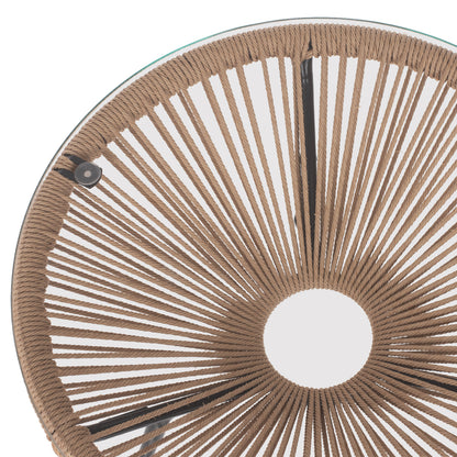 Side Table Allegra Professional Black Metal Legs Rattan Natural Hm5873.01 D47Χ45hcm.
