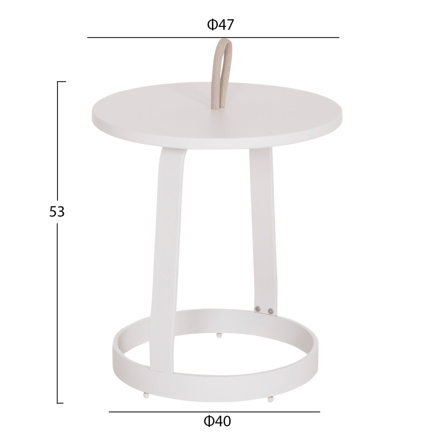 Outdoor Side Table Mino Hm6433.02 Aluminum White & Rope Beige Φ47x53hcm.