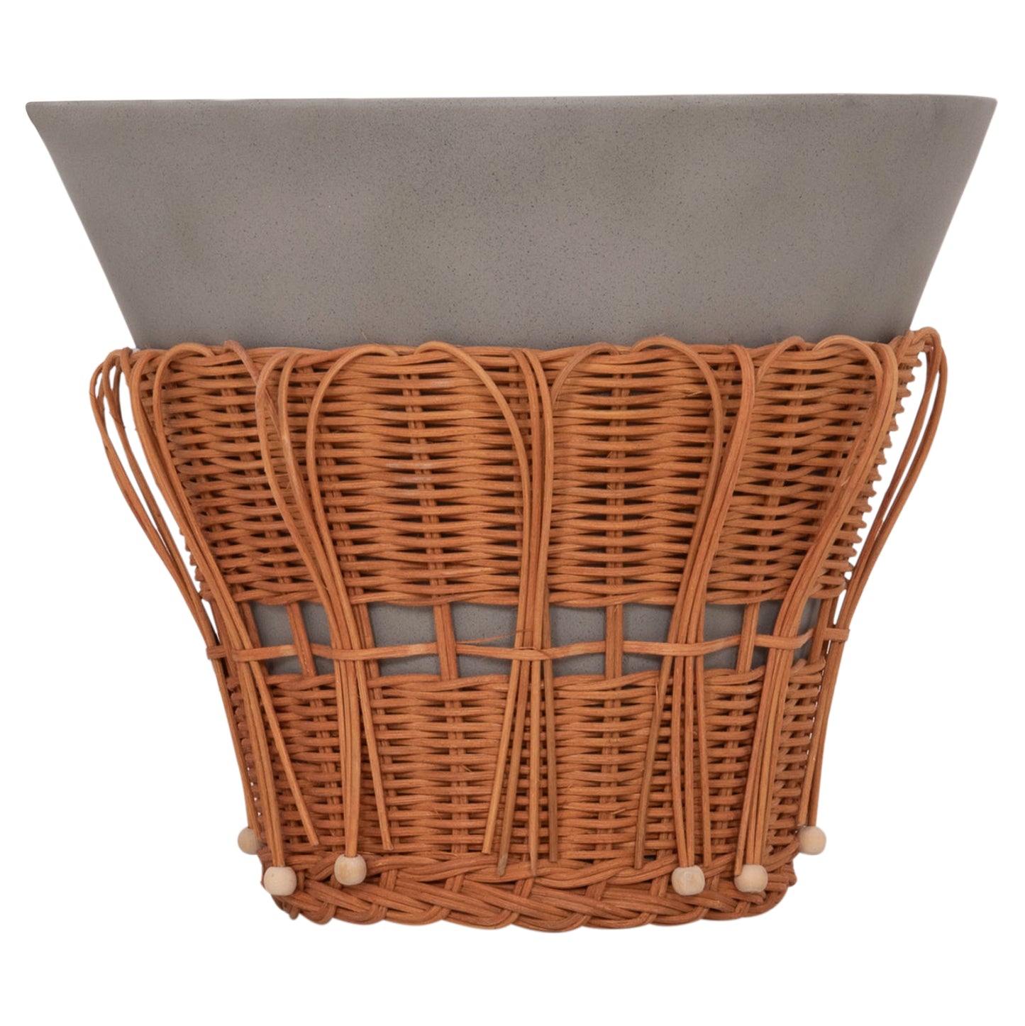 Side Table Round Perral Hm18164.03s Fiber Cement In Grey--natural Rattan--Φ42x36hcm.