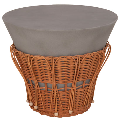 Side Table Round Perral Hm18164.03s Fiber Cement In Grey--natural Rattan--Φ42x36hcm.