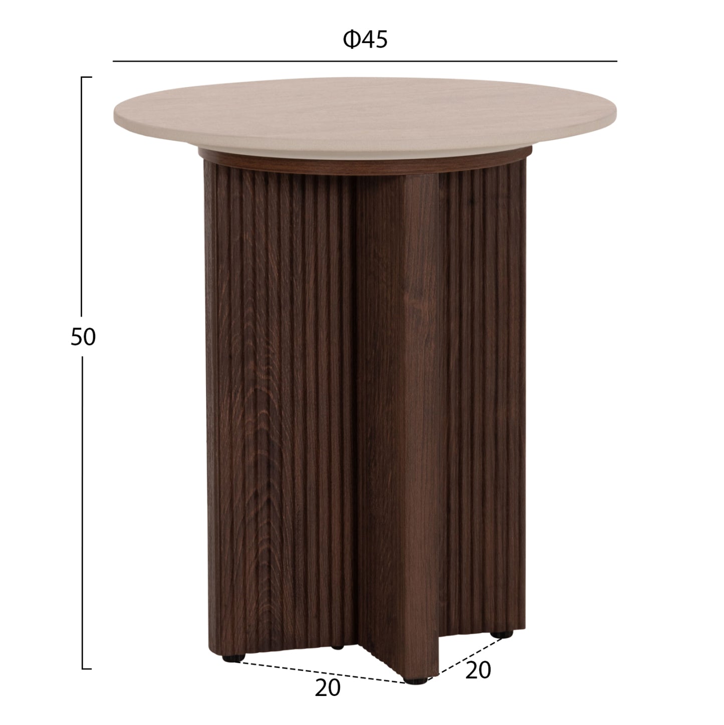 Side Table Sky Hm18330 Ceramic Top With Travertine Stone Look--mdf Base In Brown Φ45x50h