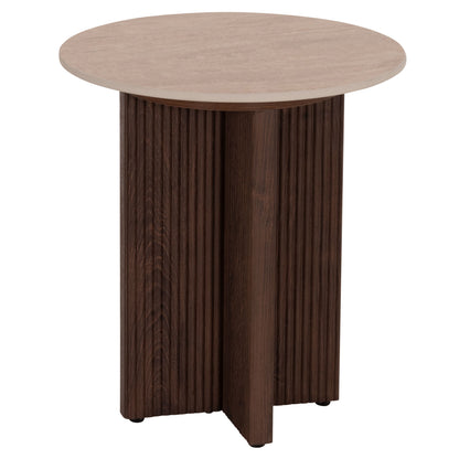 Side Table Sky Hm18330 Ceramic Top With Travertine Stone Look--mdf Base In Brown Φ45x50h