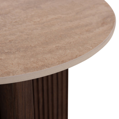 Side Table Sky Hm18330 Ceramic Top With Travertine Stone Look--mdf Base In Brown Φ45x50h