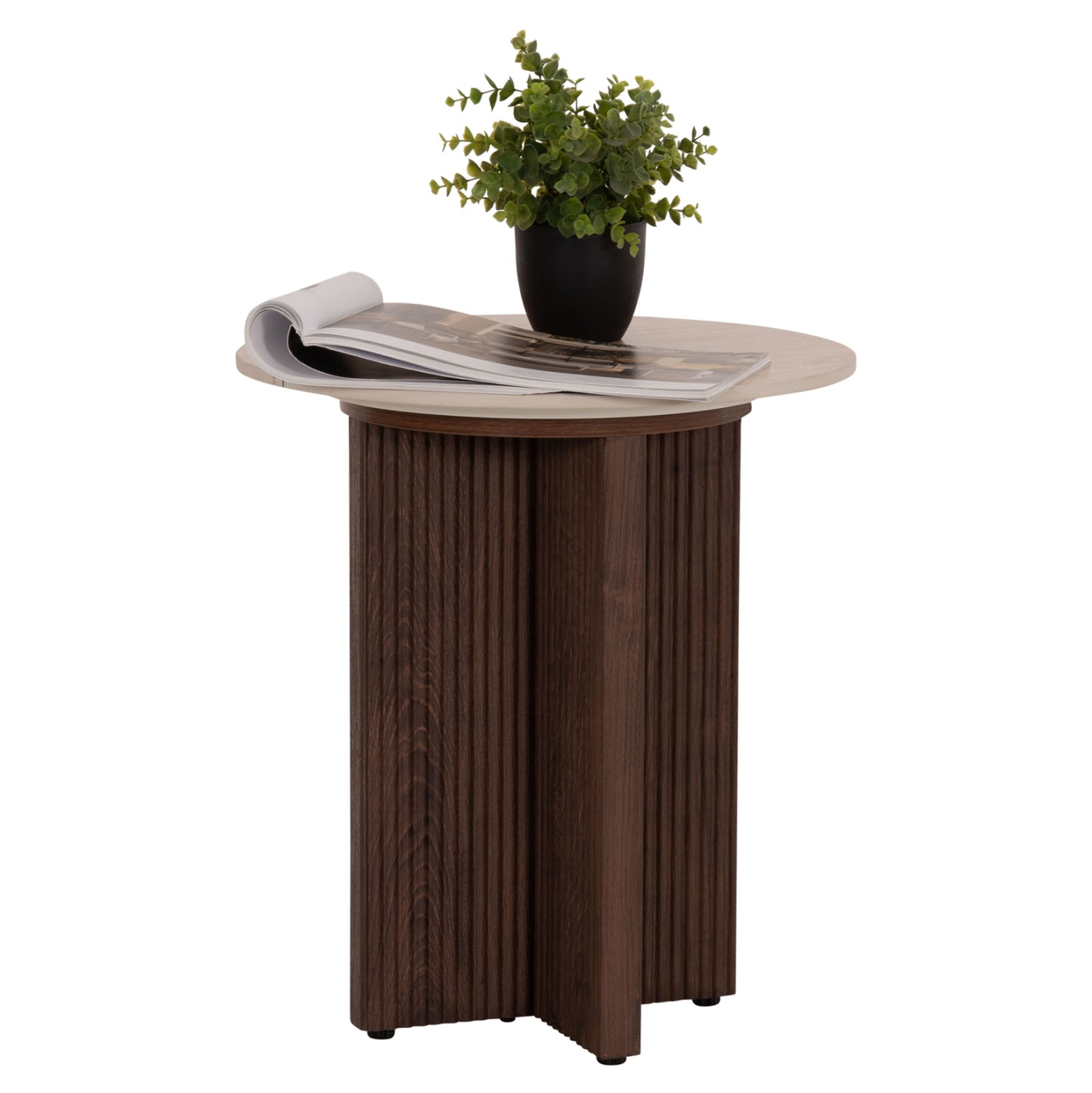 Side Table Sky Hm18330 Ceramic Top With Travertine Stone Look--mdf Base In Brown Φ45x50h