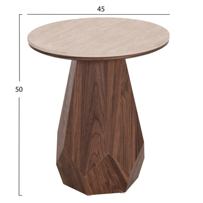 Side Table Venera Hm18442 Ceramic Top With Travertine Stone Look--mdf Base Walnut Φ45x50h