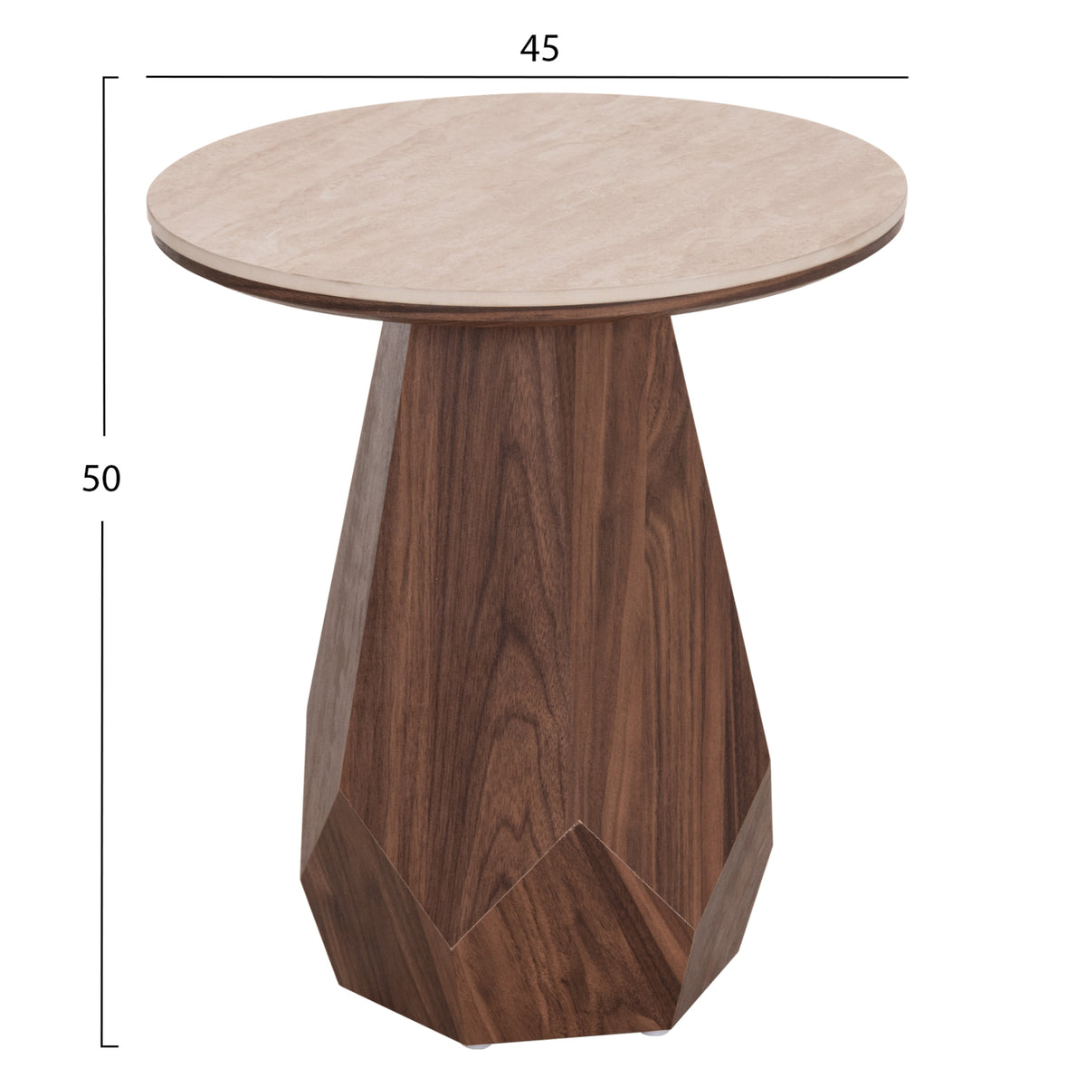 Side Table Venera Hm18442 Ceramic Top With Travertine Stone Look--mdf Base Walnut Φ45x50h