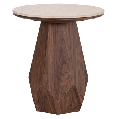 Side Table Venera Hm18442 Ceramic Top With Travertine Stone Look--mdf Base Walnut Φ45x50h