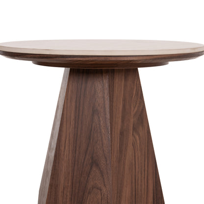 Side Table Venera Hm18442 Ceramic Top With Travertine Stone Look--mdf Base Walnut Φ45x50h