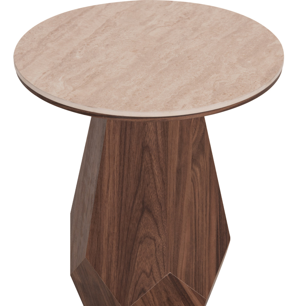Side Table Venera Hm18442 Ceramic Top With Travertine Stone Look--mdf Base Walnut Φ45x50h