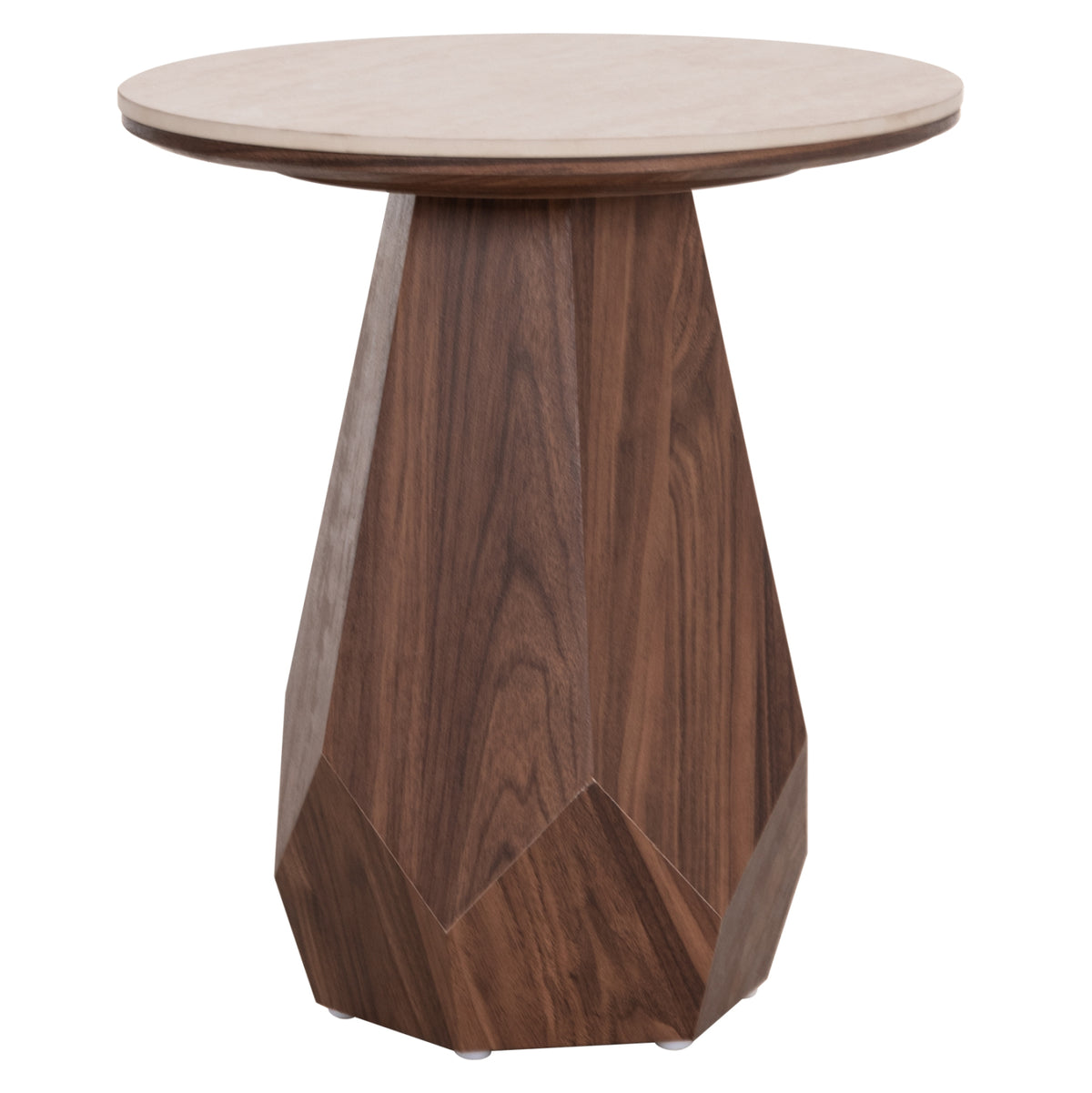 Side Table Venera Hm18442 Ceramic Top With Travertine Stone Look--mdf Base Walnut Φ45x50h