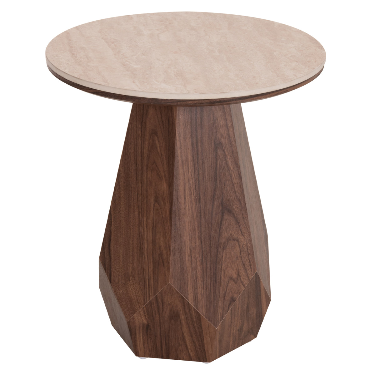 Side Table Venera Hm18442 Ceramic Top With Travertine Stone Look--mdf Base Walnut Φ45x50h