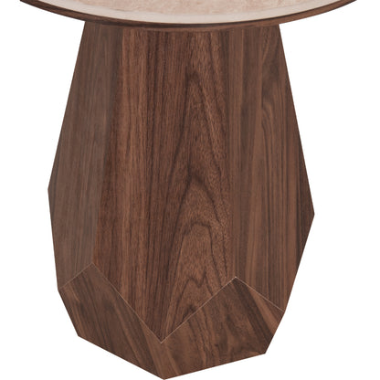 Side Table Venera Hm18442 Ceramic Top With Travertine Stone Look--mdf Base Walnut Φ45x50h