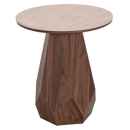 Side Table Venera Hm18442 Ceramic Top With Travertine Stone Look--mdf Base Walnut Φ45x50h