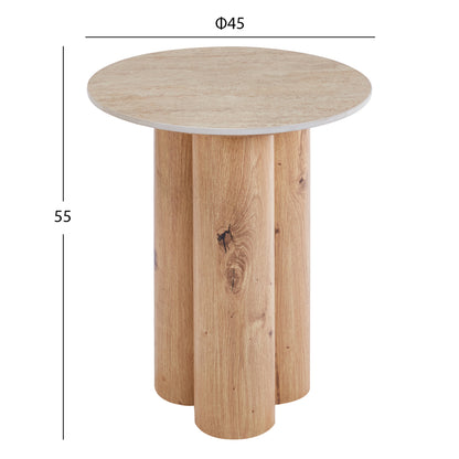 Side Table Silva Hm18444 Ceramic Top With Travertine Stone Look--mdf Base Natural Φ45x55h