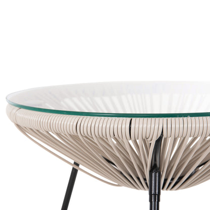 Outdoor Coffee Table Allegra Hm5874.03 Metal In Black- Synthetic Rattan In Beige Φ47x45hcm.