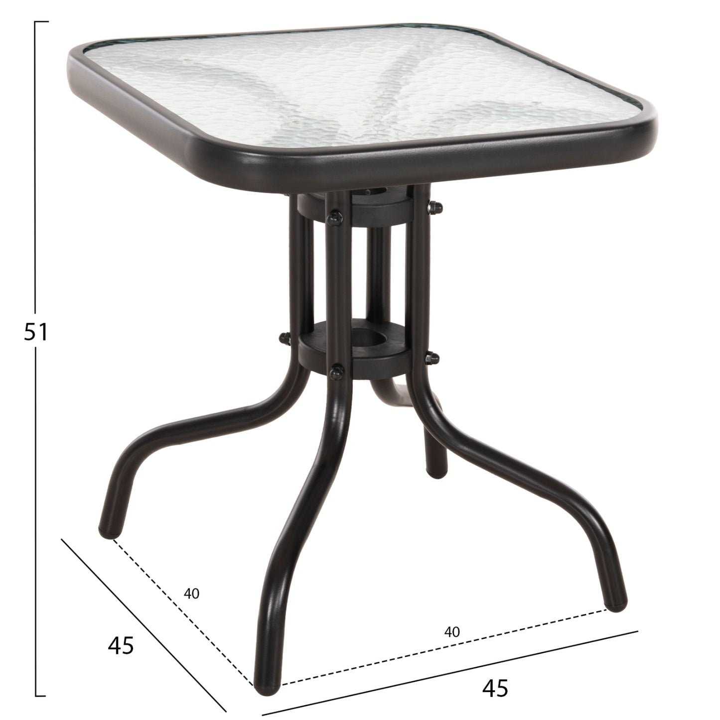 Coffee Table Figo Hm6067.03 Metal In Black-tempered Glass Top 45x45x51hcm.