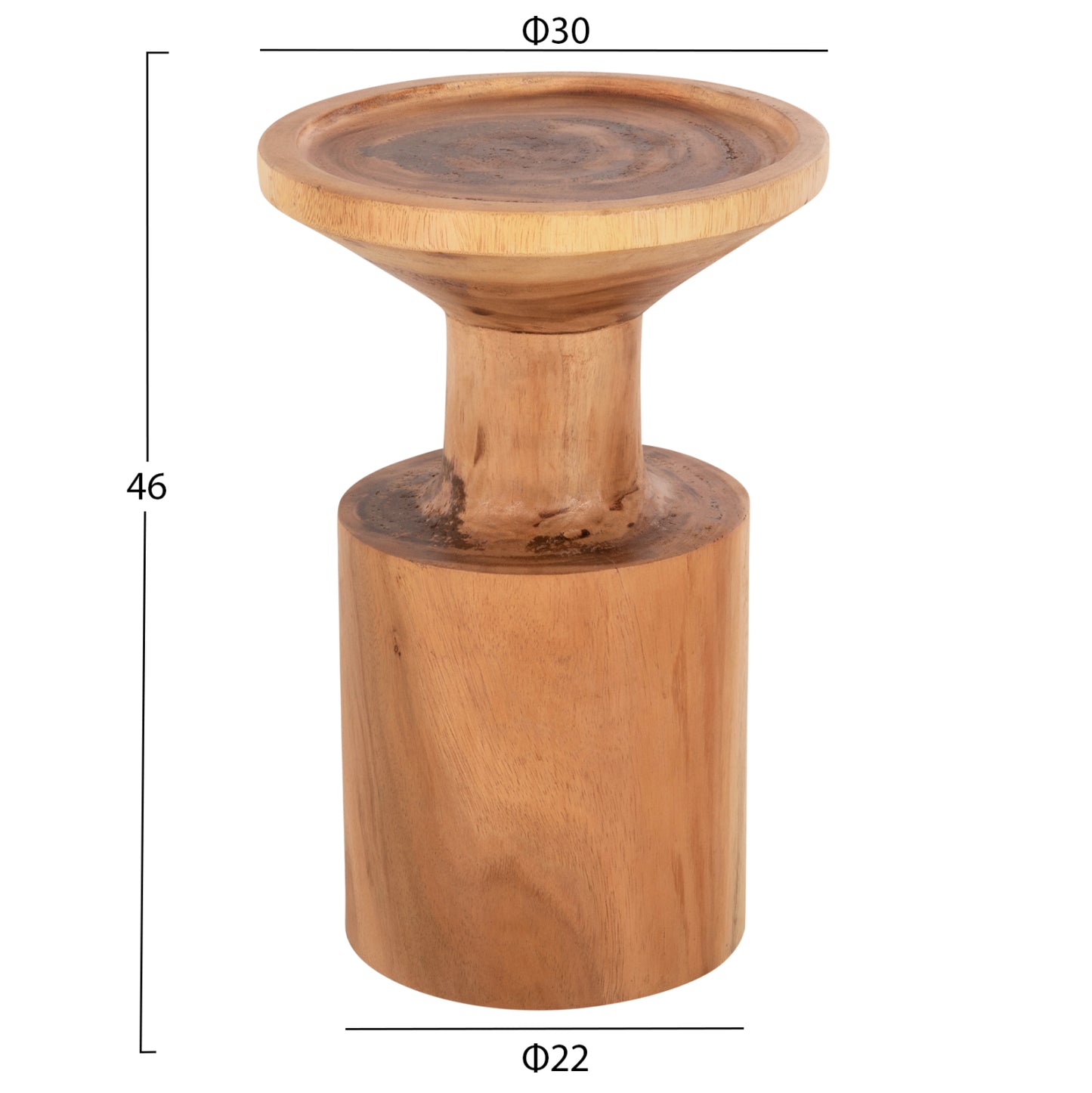 Side Table Bermal Hm9889 Solid Suar Wood In Natural Φ30x46hcm.