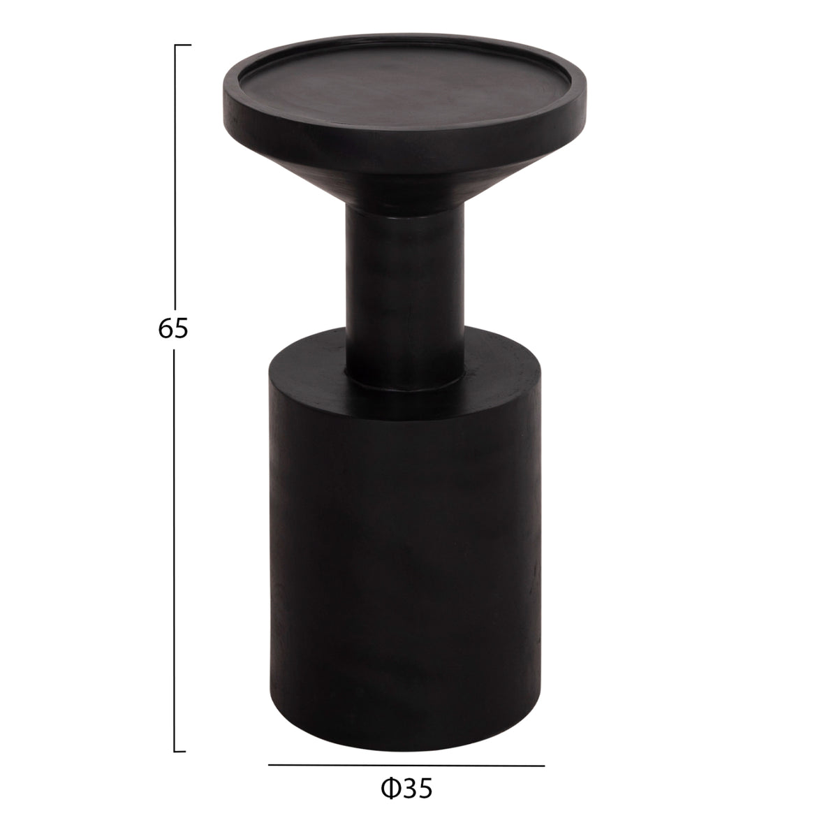 Side Table Bermal Hm9889.12 Solid Suar Wood In Black Color Φ35x65hcm.