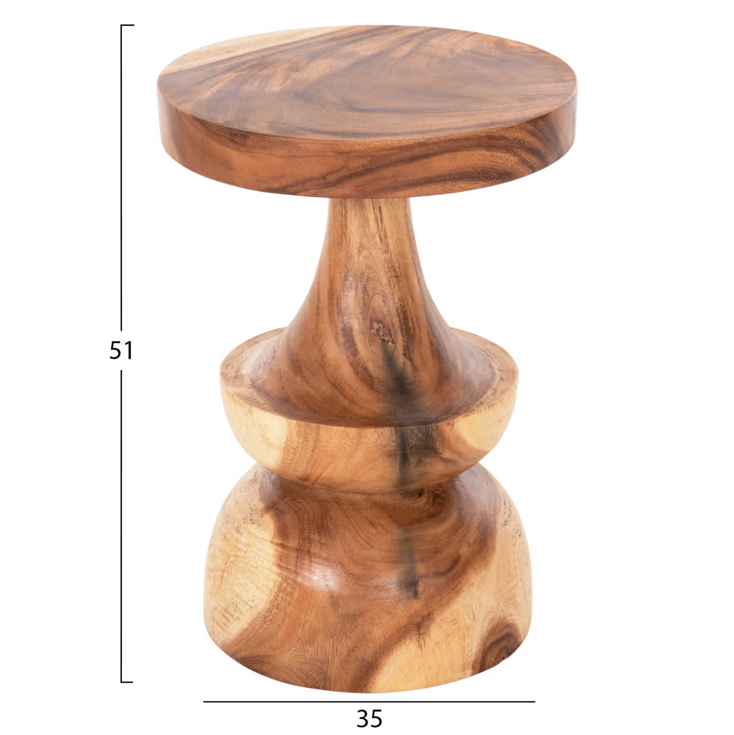 Side Table Berman Hm9902 Solid Suar Wood In Natural Φ35x51hcm.