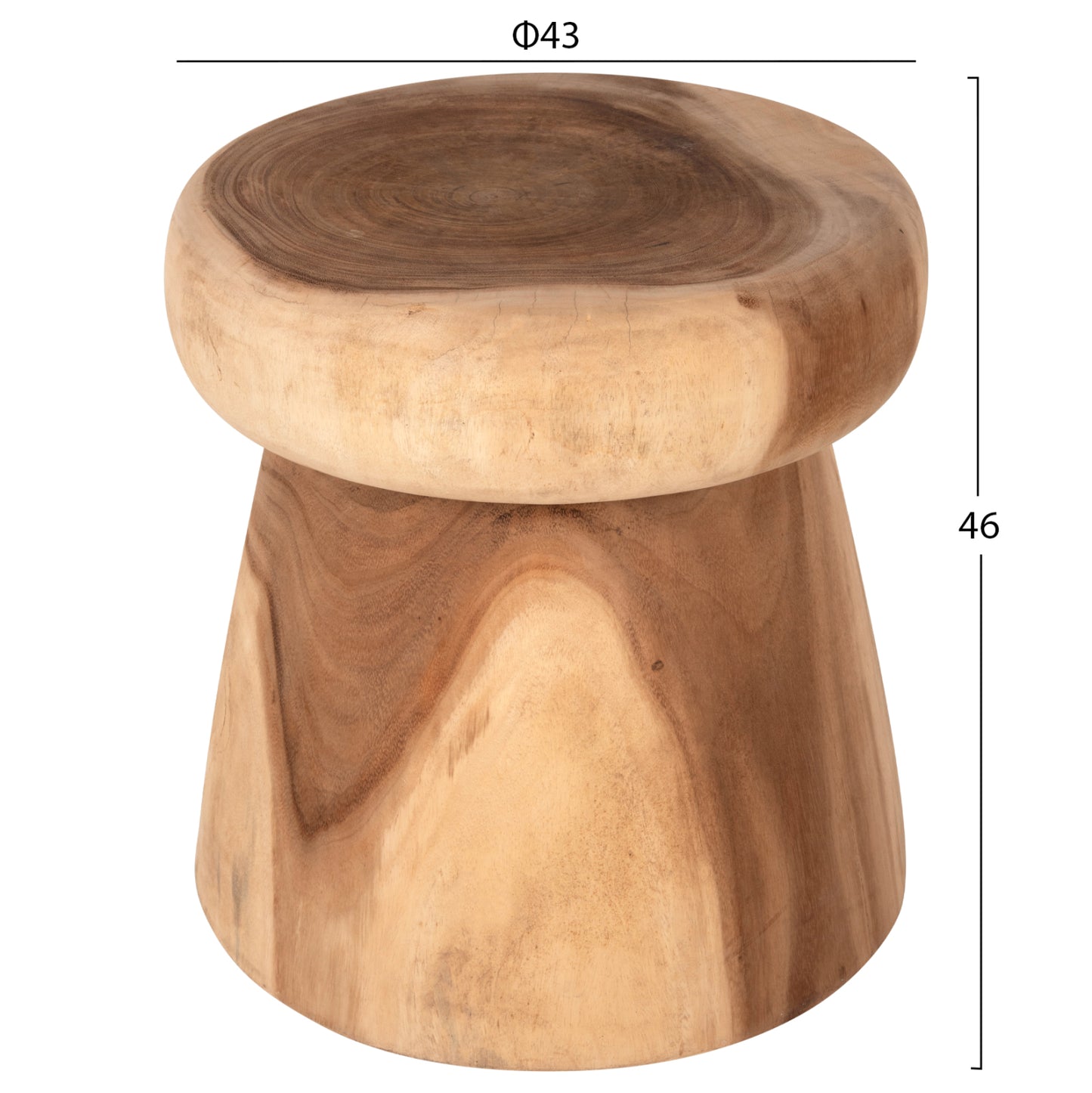 Side Table Round Cupre Hm9793 Solid Suar Wood-natural Φ43x46hcm.