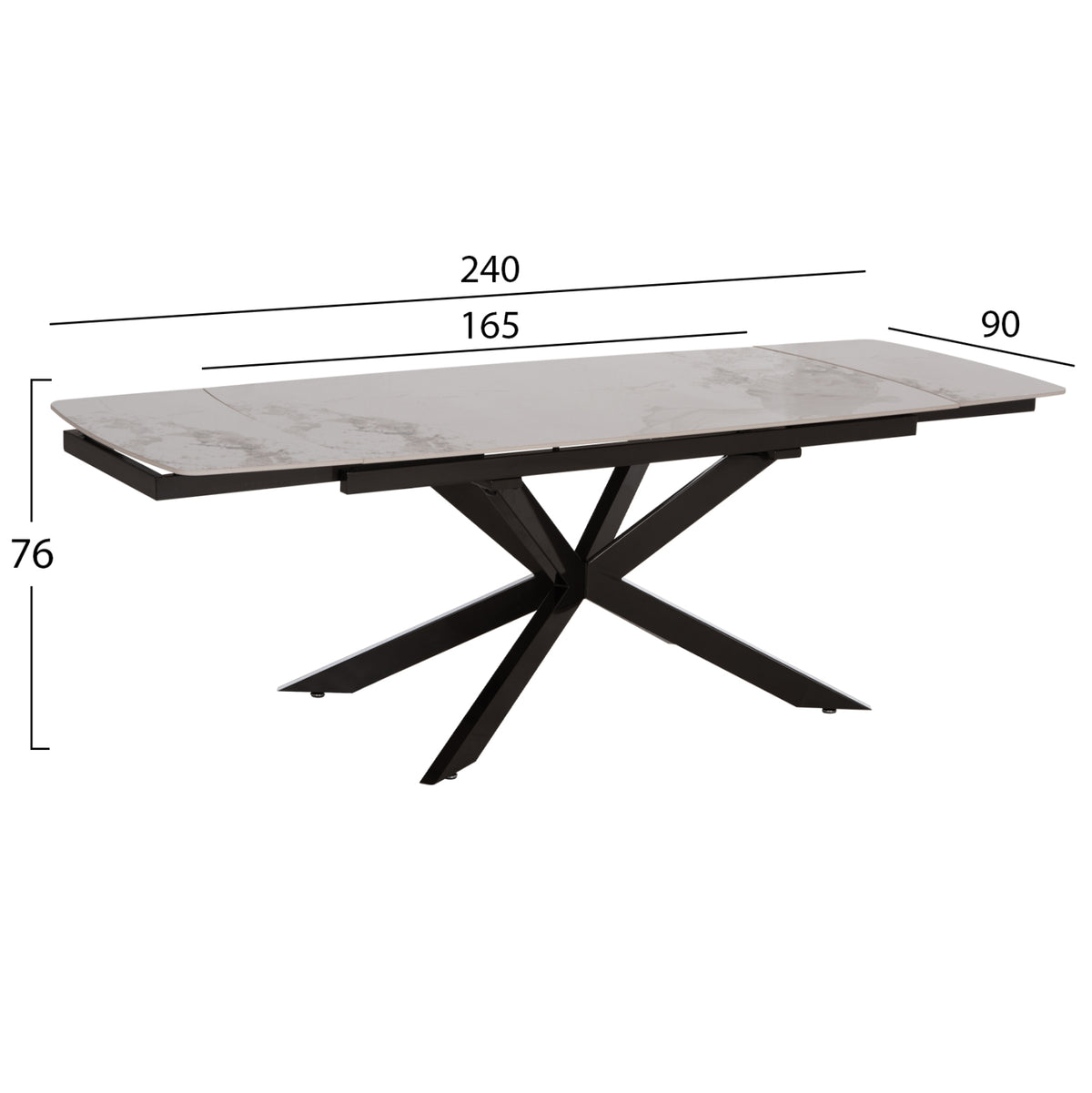 Dining Table Extendable Aira Hm18411 Ceramic Top In White/brown Marble Coloring 165/240x90x76hcm.