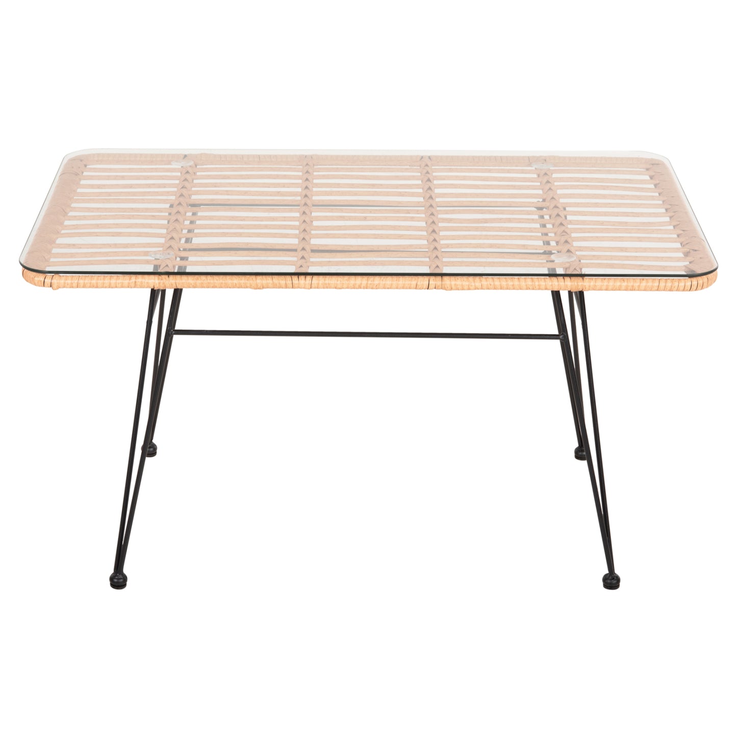 Outdoor Coffee Table Allegra Hm6076 Black Metal-beige Wicker 95x55x51.5hcm.