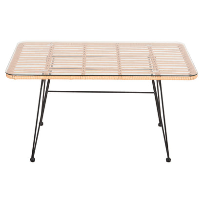 Outdoor Coffee Table Allegra Hm6076 Black Metal-beige Wicker 95x55x51.5hcm.