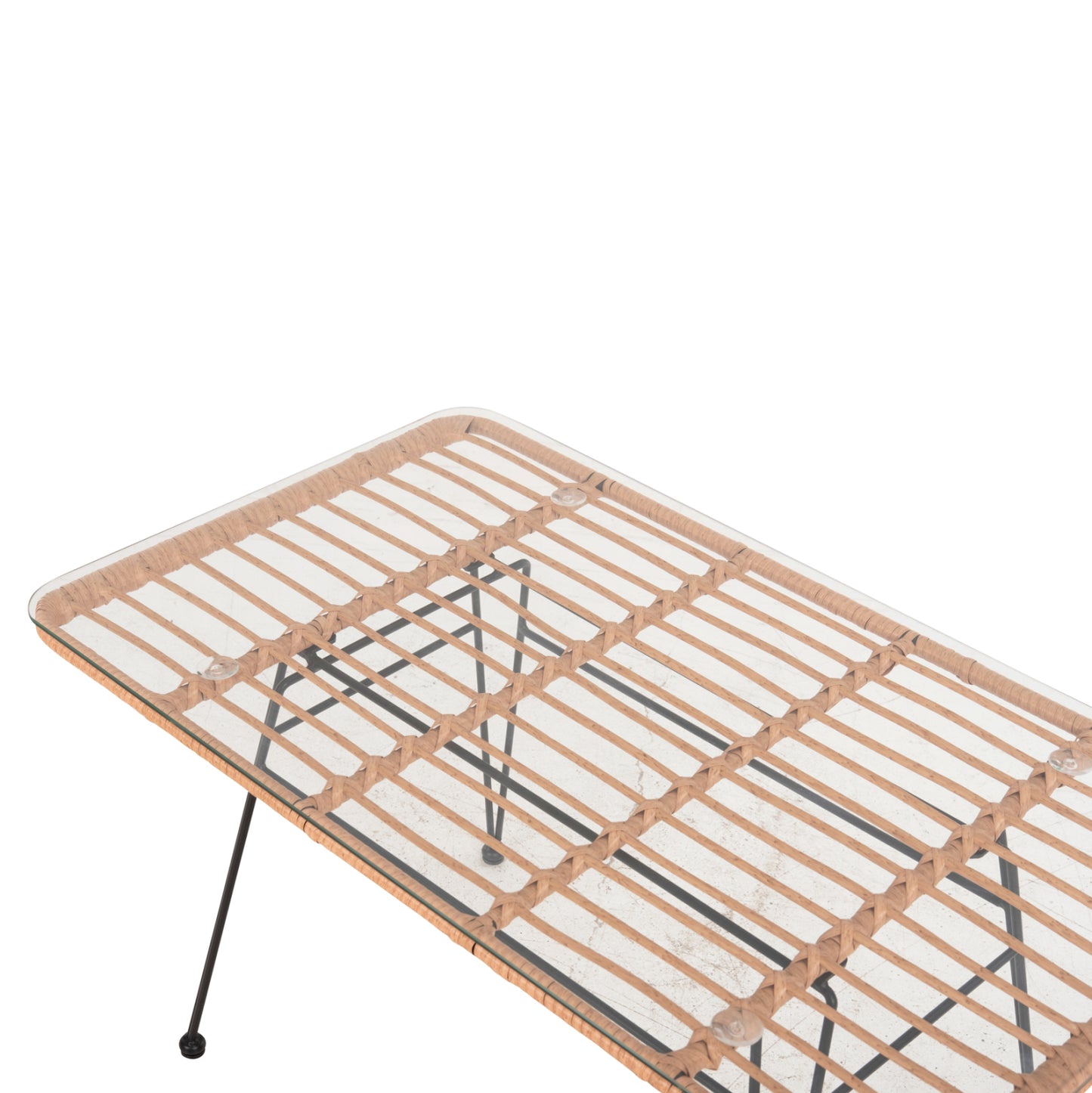 Outdoor Coffee Table Allegra Hm6076 Black Metal-beige Wicker 95x55x51.5hcm.