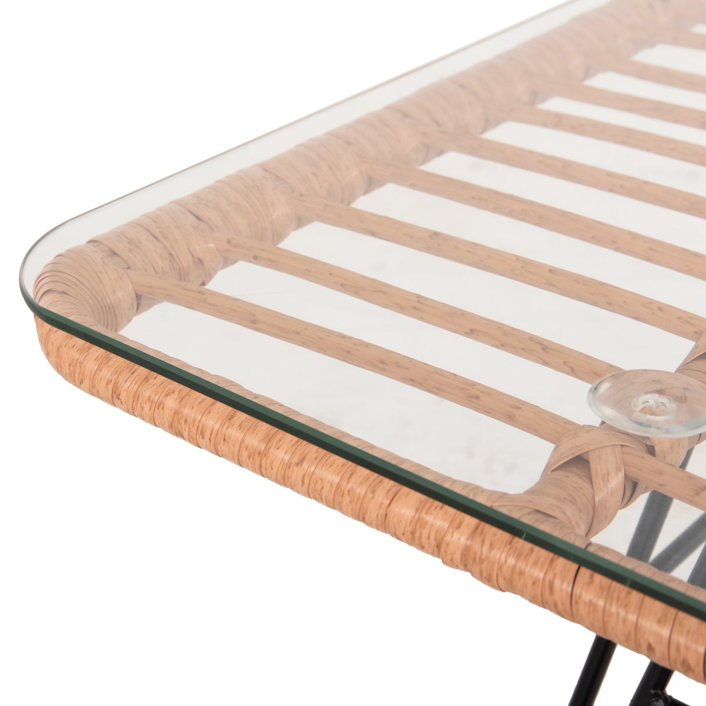 Outdoor Coffee Table Allegra Hm6076 Black Metal-beige Wicker 95x55x51.5hcm.