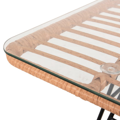 Outdoor Coffee Table Allegra Hm6076 Black Metal-beige Wicker 95x55x51.5hcm.