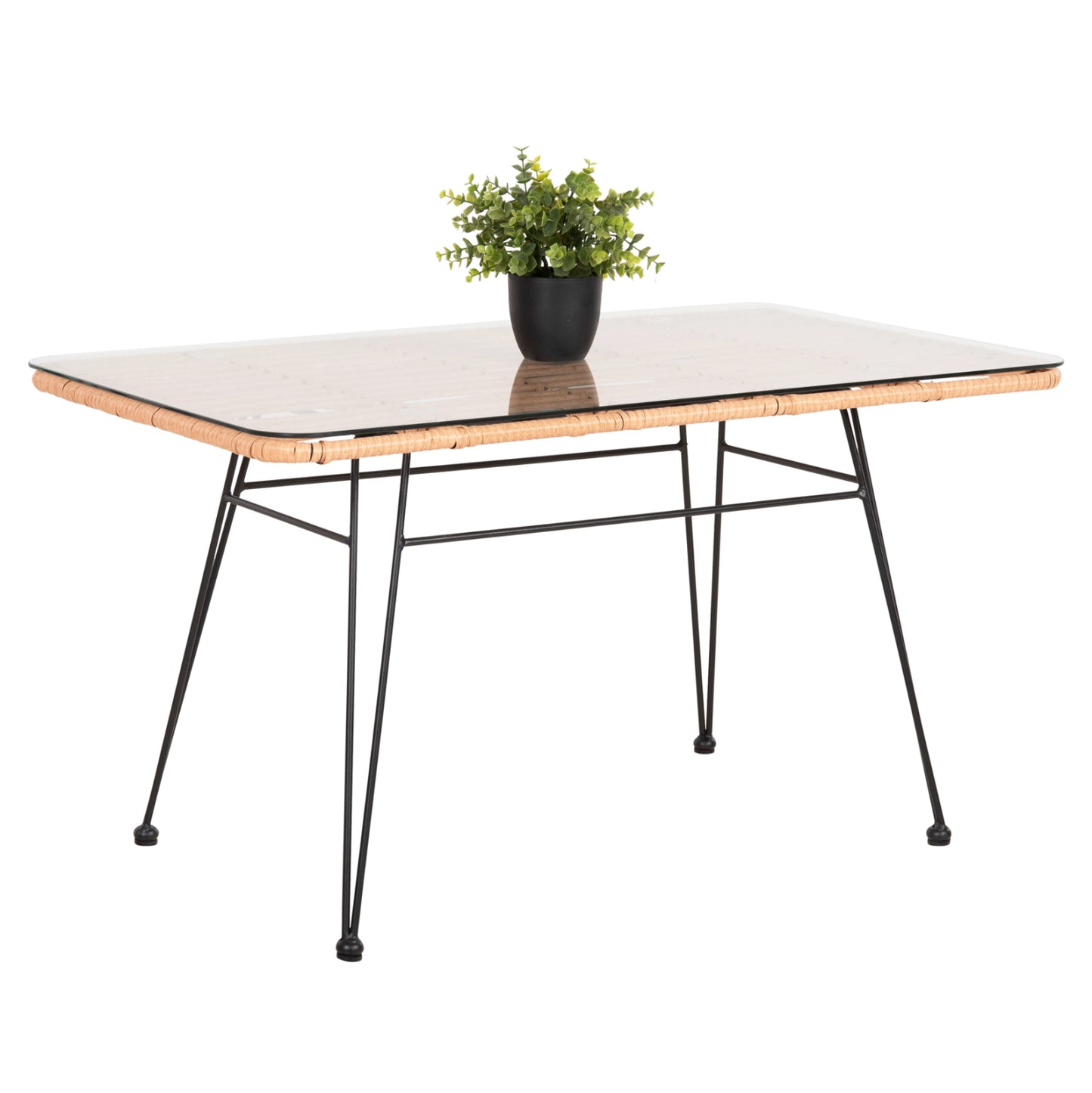 Outdoor Coffee Table Allegra Hm6076 Black Metal-beige Wicker 95x55x51.5hcm.
