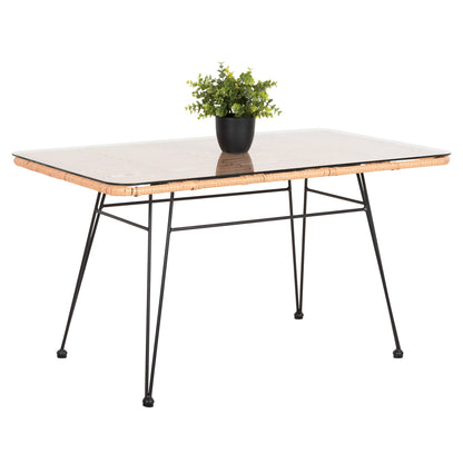 Outdoor Coffee Table Allegra Hm6076 Black Metal-beige Wicker 95x55x51.5hcm.