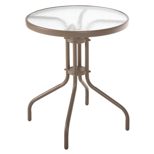 Outdoor Round Table Lima Hm5079.04 Metal In Champagne Color-glass Tabletop Φ60x70hcm