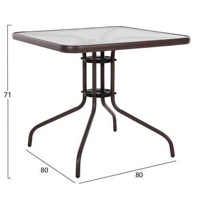 Outdoor Table Square Figo Hm5972.02 Brown Metal-glass Tabletop 80Χ80Χ71hcm