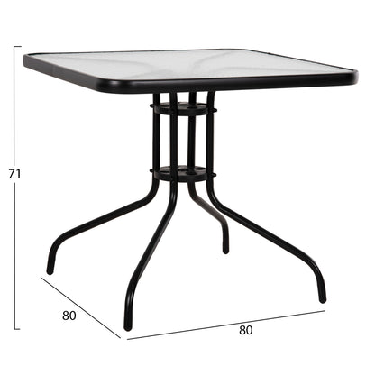Outdoor Table Square Figo Hm5972.03 Black Metal-glass Tabletop 80Χ80Χ71hcm